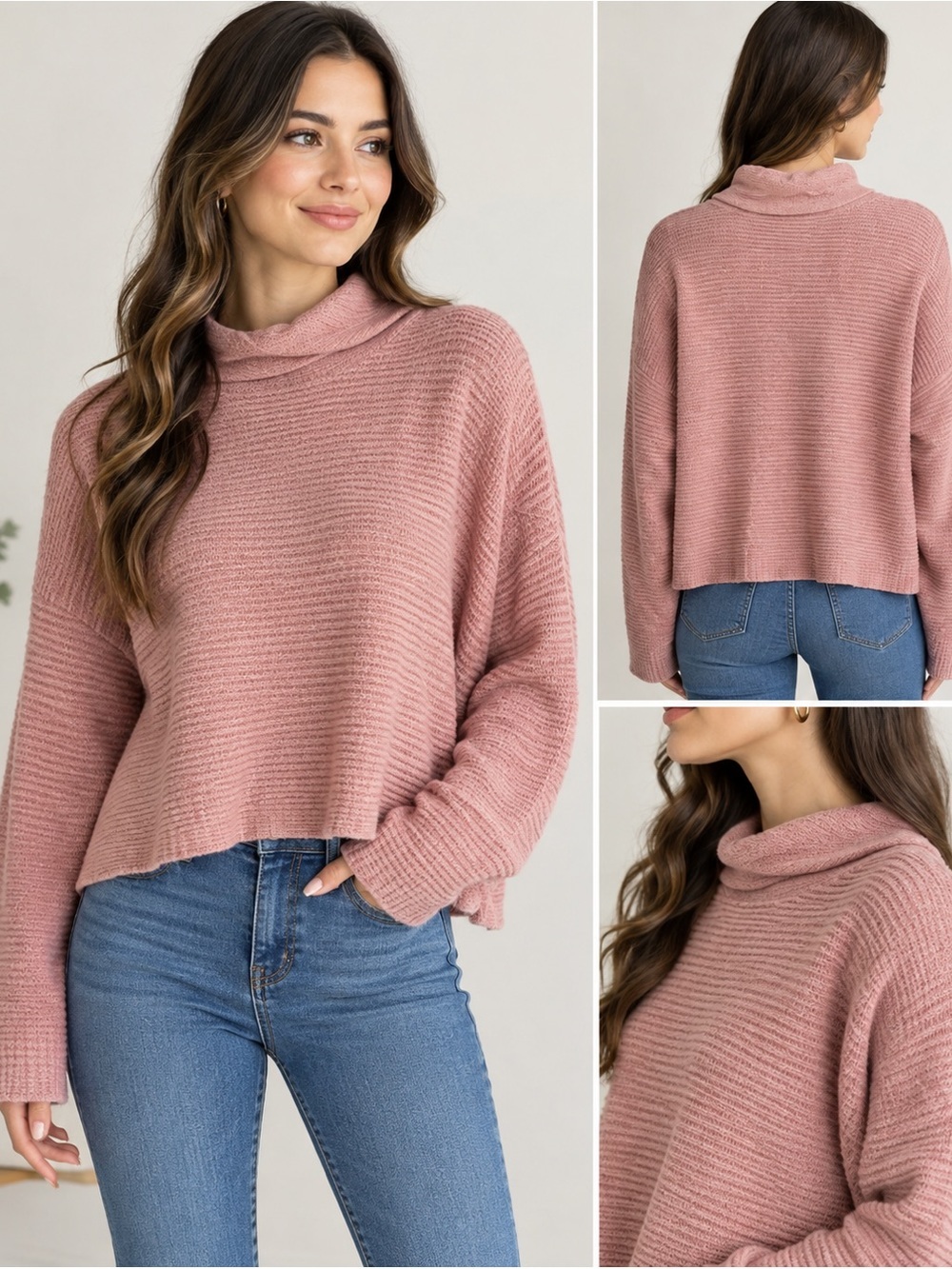 Elegant Rose Cowl Neck Sweater